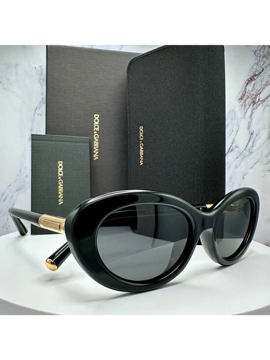 New Dolce & Gabbana Sunglasses Black Oval Cat Eye Gold Metal Logo 54-18 main image 9